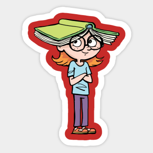 girl with an open book on her head Sticker